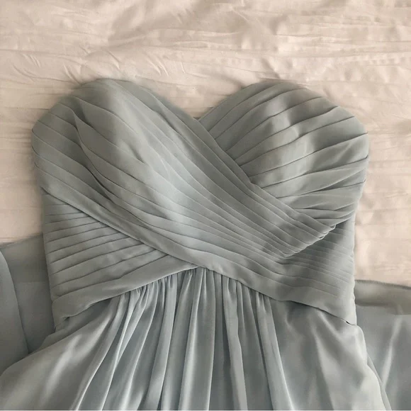 Azazie Strapless Dress in Light Blue and White - Picture 5 of 10